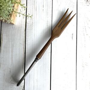 Vintage Wood and Sterling Salad Serving Fork Webster 10-5/8" MCM